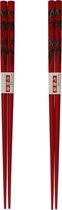 DongDong - Eetstokjes Japanse stijl - 2 paar - Bamboeblad motief - 22,5 cm - Rood