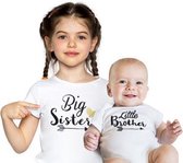 BIG SISTER T-shirt - Grote zus T-shirt - (leeftijd ca. 2-3 jaar) & LITTLE BROTHER romper – set van 2