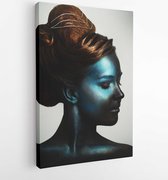 Onlinecanvas - Schilderij - Meisje Met Zwarte Make-up. Een Donkere Achtergrond Art Verticaal Vertical - Multicolor - 80 X 60 Cm