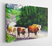 Olieverfschilderij - Grazende stier - Moderne kunst canvas - Horizontaal - 89703184 - 50*40 Horizontal