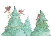 Kerstkaarten | Set van 8 | Vogeltjes met kerstlampjes | Illu-Straver