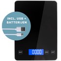Keukenweegschaal - Digitaal - Weegschaal Keuken - Oplaadbaar - Incl. USB-kabel en Batterijen - Tarra Functie - tot 10 kg - Zwart