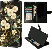 Apple  iPhone 12 (Pro) Hoesje Bloemen Geel Boekvorm met Pasjeshouders