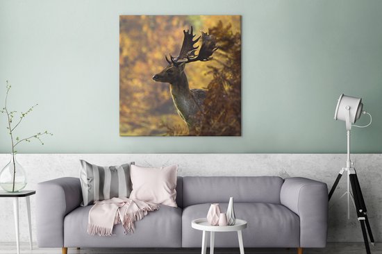 Tableau sur toile Cerf - Bois - Automne - 90x90 cm - Décoration murale