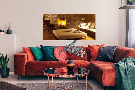 Poster Een open haard in een moderne woonkamer - 120x60 cm - PosterMonkey
