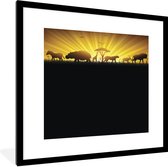 Photo en cadre - Une illustration d'un lever de soleil sur un cadre photo de paysage africain noir avec passe-partout blanc 40x40 cm - Affiche sous cadre (Décoration murale salon / chambre)