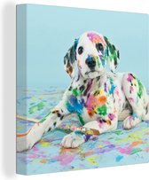 Canvas Schilderij Hond - Verf - Blauw - 20x20 cm - Wanddecoratie