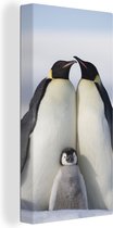 Canvas Schilderij Pinguïn - Gezin - Sneeuw - 20x40 cm - Wanddecoratie