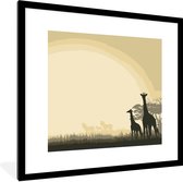 Fotolijst incl. Poster - Een illustratie van een Afrikaanse safari als achtergrond met giraffen - 40x40 cm - Posterlijst