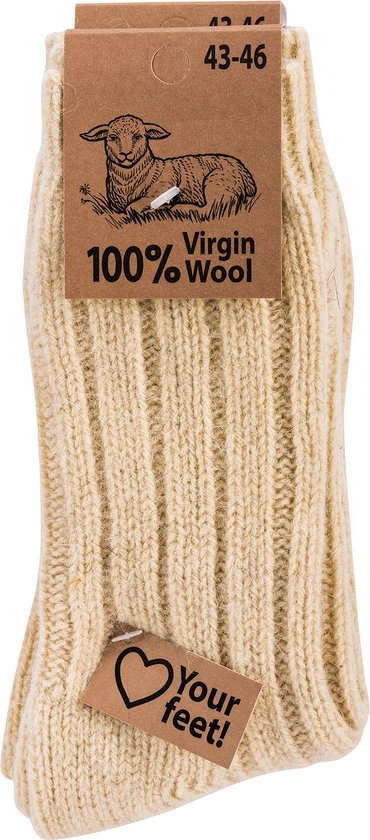 100% virgin wool – exclusief product – schapenwollen sokken – 2 paar -  natuurkleur –... | bol