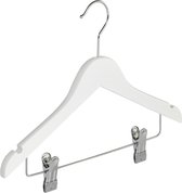 De Kledinghanger Gigant - 10 x Blouse / shirthanger (kind) lotushout wit gelakt met rokinkepingen en anti-slip knijpers, 32 cm