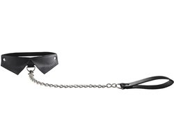 Ouch! Exclusieve Lederen Halsband met Kraagje en Schakelriem met Lus – Zwart