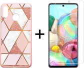 Samsung A32 5G Hoesje - Samsung Galaxy A32 5G Hoesje Marmer Roze Driehoek Print Siliconen Case - 1x Samsung A32 5G Screenprotector