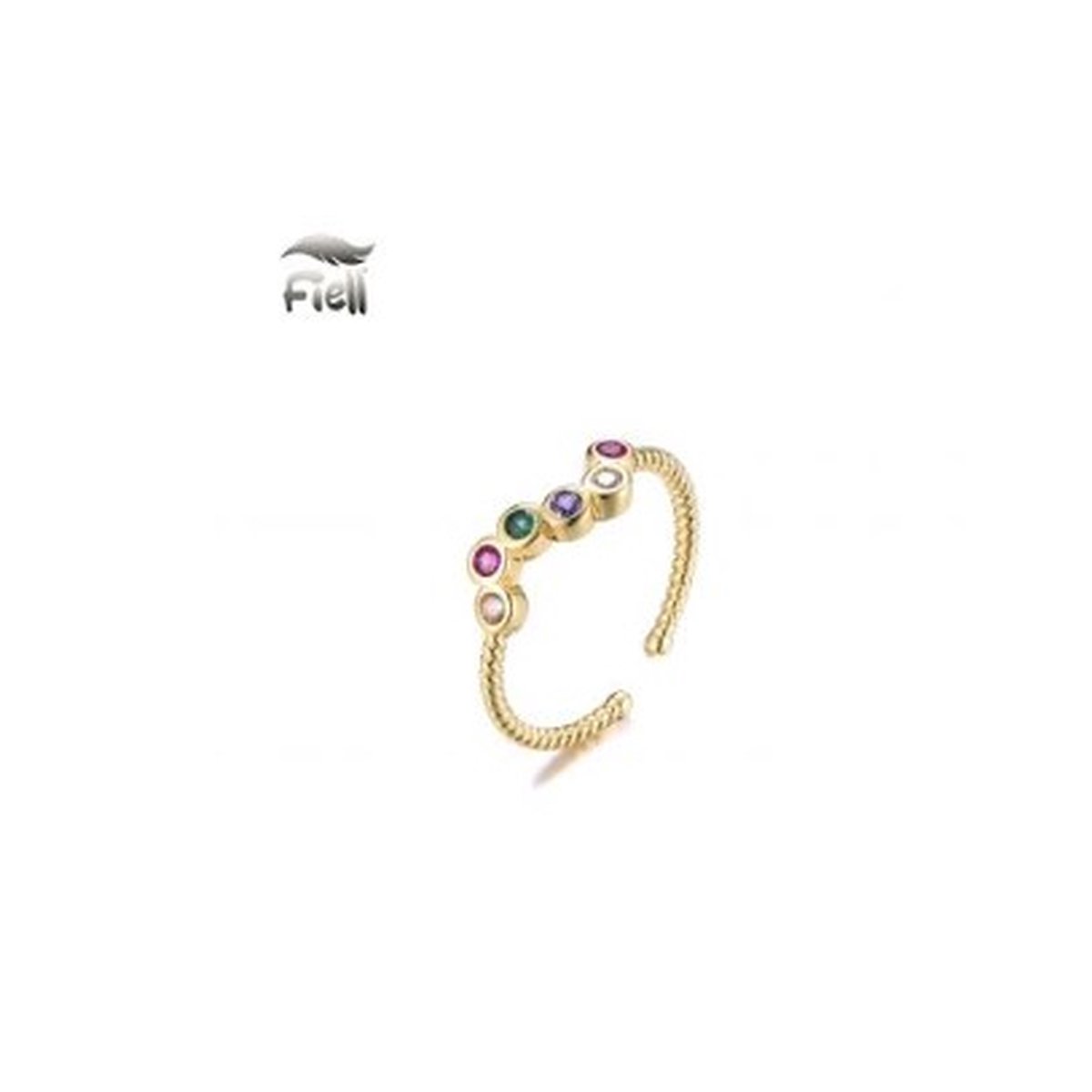 Dames ring - One size - Goudkleurig - Fiell - Gekleurde steentjes - Zirkonia - Cadeau - Verjaardag - Kerst