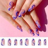 Blauwe lijntjes nepnagels - kunstnagels - kunst nagels - plaknagels - blauwe nagels - zilveren nagels - nepnagels met steentjes - glitter nagels