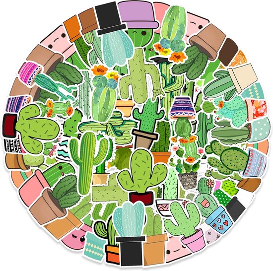 Foto: Winkrs cactus vetplanten stickers 50 stuks planten bloemen sticker mix voor laptop skateboard muur spiegel etc 