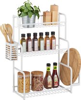 Relaxdays kruidenrek aanrecht - 3 etages - metalen keukenrekje - staande keuken organizer