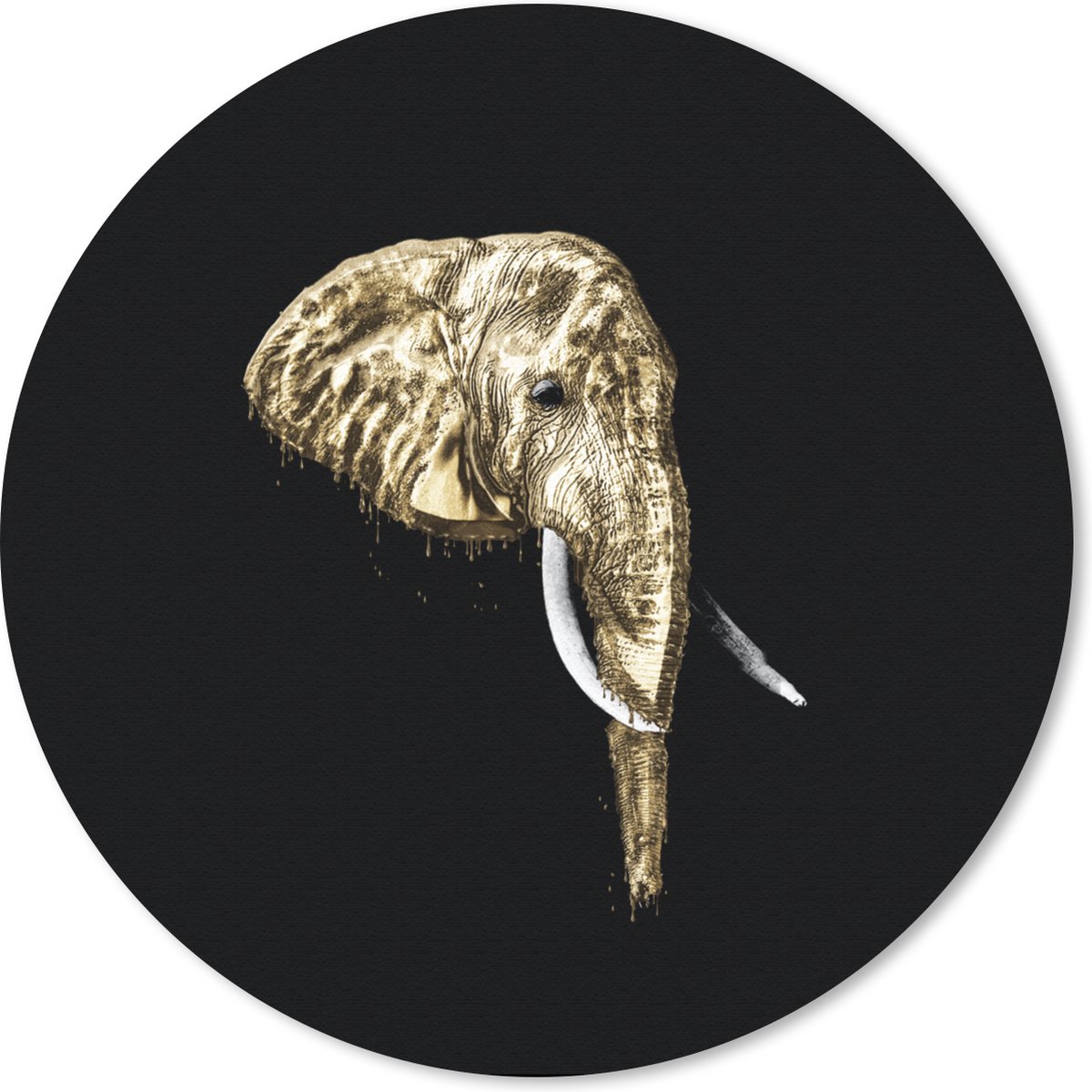Muismat rond 30x30 cm - Mousepad Olifant - Goud - Tanden - Ronde muismatten