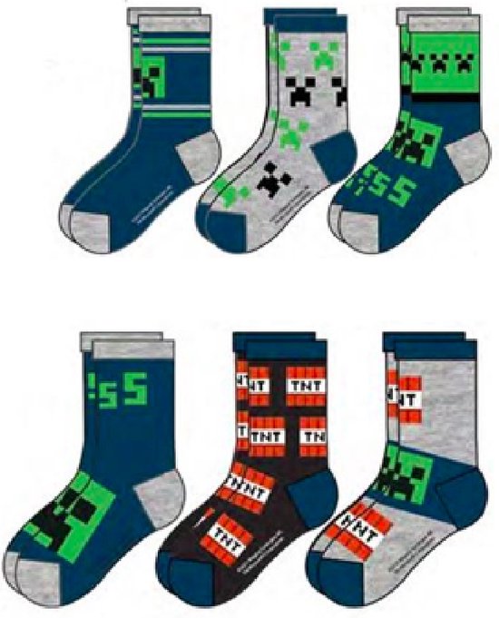 Minecraft TNT 6 pack Jongens sokken Maat 27 -30