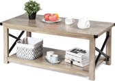 LUXGOODS  Rustieke salontafel, koffietafel cocktailtafel met opbergrek, breed tafelblad, uniek X stijlframe, salontafel met glad oppervlak, eenvoudige montage, voor woonkamer (Grijs)