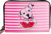 Portemonnee met getekende hond - roze/wit gestreept - 13x9cm