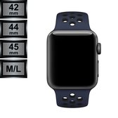 Smartwatch Bandje geschikt voor Apple Watch Series 1/2/3/4/5/6/SE/7 - 42/44/45mm M/L - Silicone Sportbandje Nike Look - Donkerblauw / Zwart