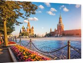 Moskou in bloei bij Sint-Basiliuskathedraal en Spassky Tower - Foto op Dibond - 60 x 40 cm