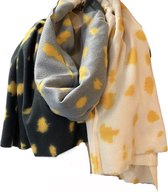 Sjaal herfst/winter met panterprint zwart/grijs/geel