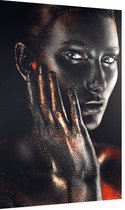 Zwarte vrouw bodypaint met gouden gloed - Foto op Dibond - 60 x 90 cm