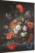 Stilleven met bloemen en een horloge, Abraham Mignon - Foto op Dibond - 60 x 80 cm