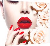 Vrouw met rode lippen - Foto op Dibond - 80 x 60 cm
