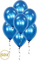 Q2P - Blauwe Helium Ballonnen Gender Reveal Versiering Feest Versiering Ballon BabyShower Metallic Blauw - 50 Stuks