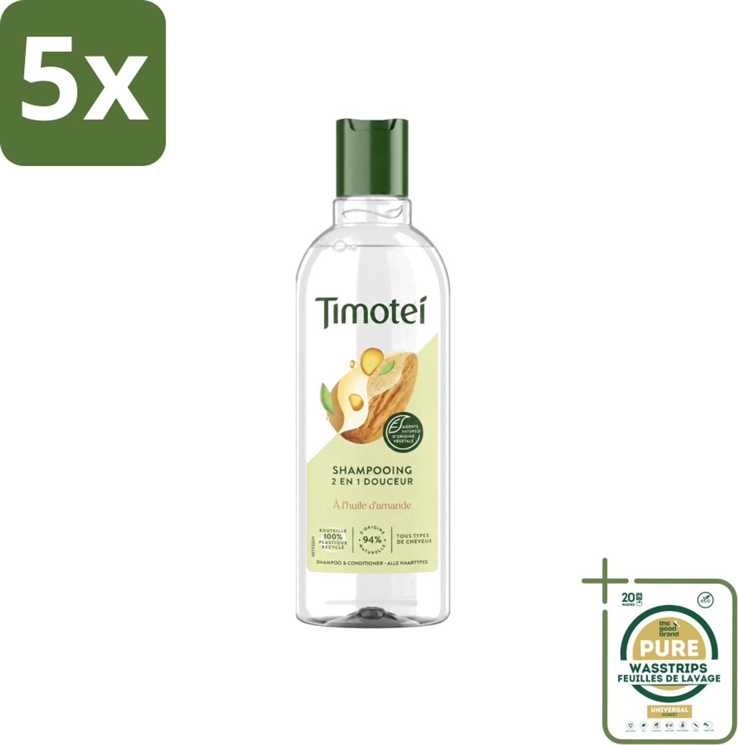 5 x Timotei - Shampoo - Amandelolie - 2in1 - Alle haartypes - 300ml - Wasstrips - 2in1 Shampoo En Conditioner - Amandelolie Shampoo - Zachte Shampoo - Haarverzorging - Haardos Verzorging