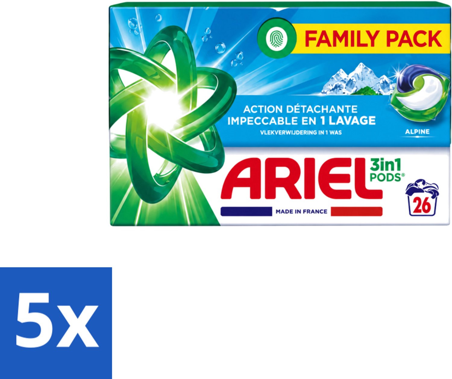 5 x Ariel – Pods 3in1 – Alpine – 26 wasbeurten - Voordeelverpakking - 5 stuks