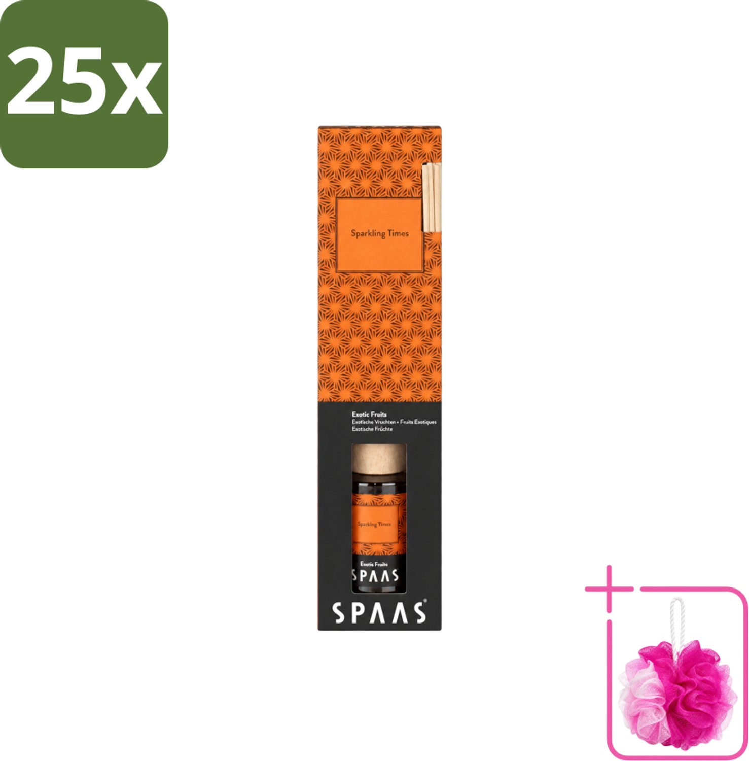 25 x Spaas - Geurstokjes - Sparkling Times - Exotische Vruchten - 80 ml - Bulkverpakking - Geurstokjes - Douchemop - Exotische geur