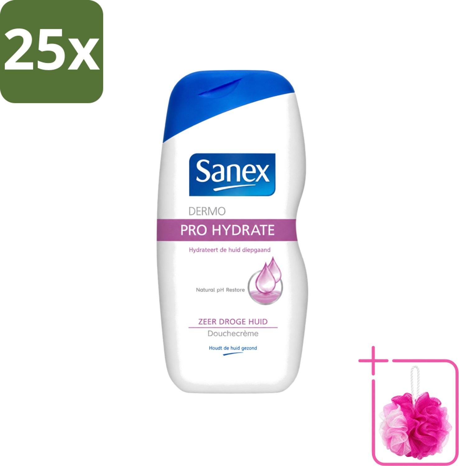 25 x Sanex Dermo - Pro Hydraterend - Douchecrème - Zeer Droge Huid - 500 ml - Bulkverpakking - Hydratatie huid - Douchemop - Droge huid