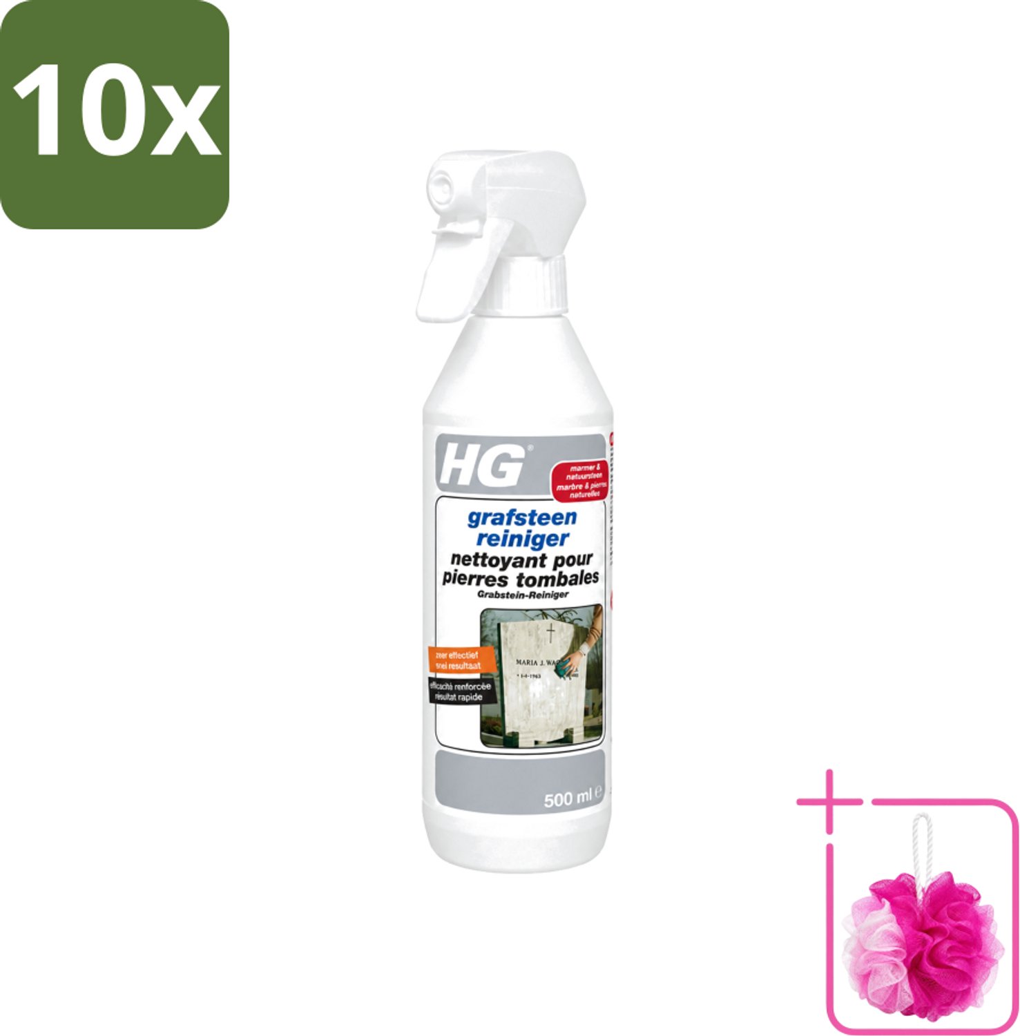 10 x HG - Grafsteenreiniger - Beschermt & Reinigt - 500 ml - Bulkverpakking - Grafsteen reinigen - Douchemop - Natuursteen reinigen