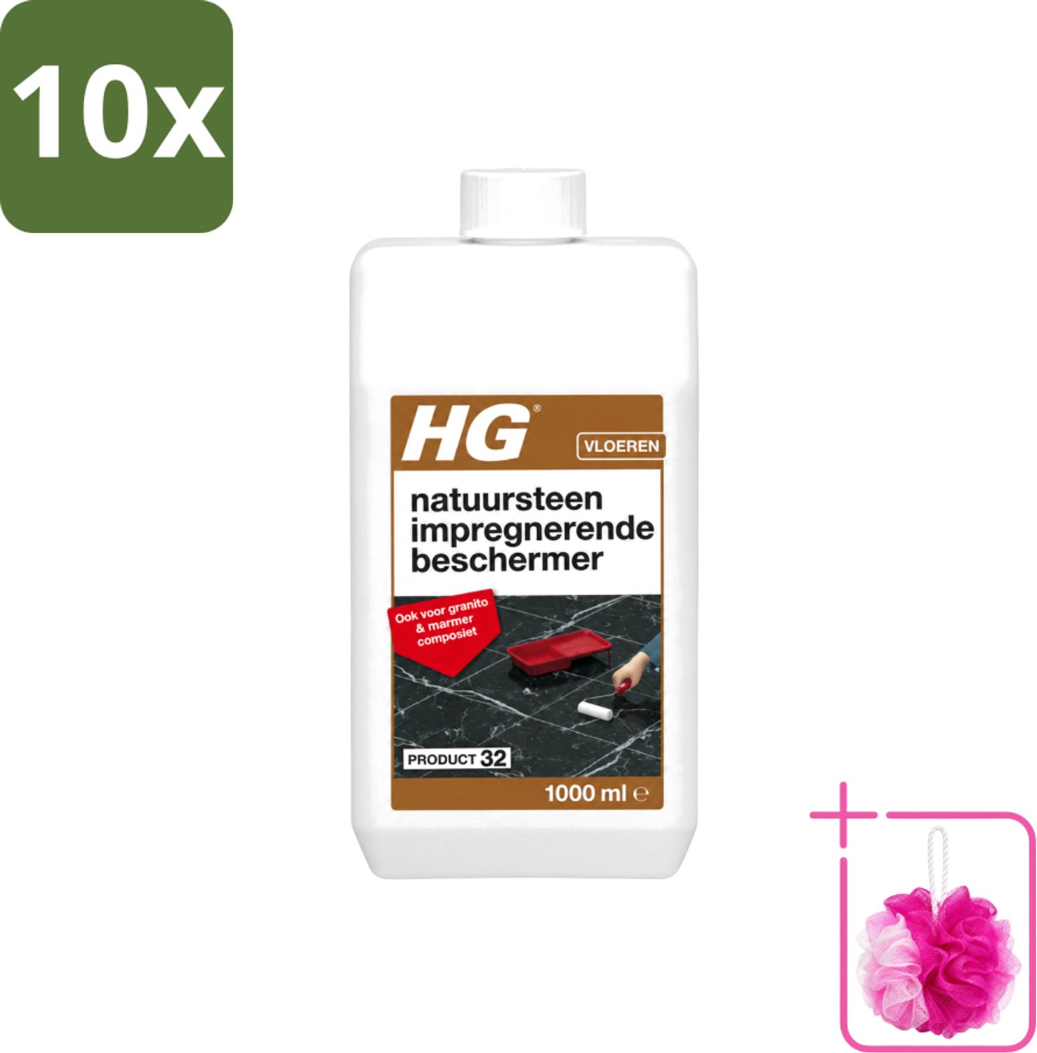 10 x HG - Natuursteen Impregnerende Beschermer - Ook Voor Granito & Marmer Composiet - 1L - Bulkverpakking - Natuursteen beschermer - Douchemop - Vuil en vlekken bestrijding