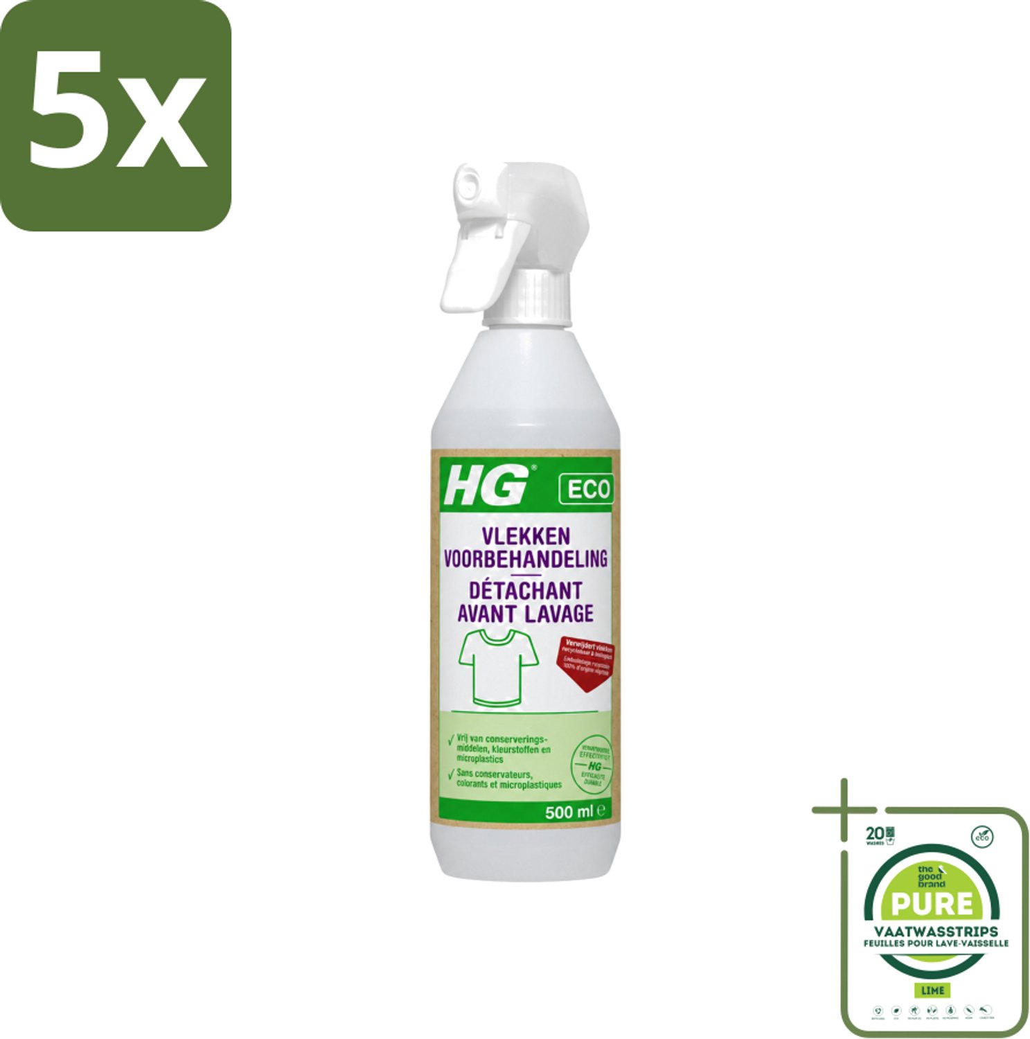 5 x HG ECO - Vlekken Voorbehandeling - Duurzame Vlekkenverwijderaar - 500 ml - Grootverpakking - Vaatwasstrips - Vlekken Voorbehandeling - Eco Vlekken Behandeling - Milieuvriendelijke Vlekken Behandeling - Vlekken Op Kleding - Vlekken Op Tapijt