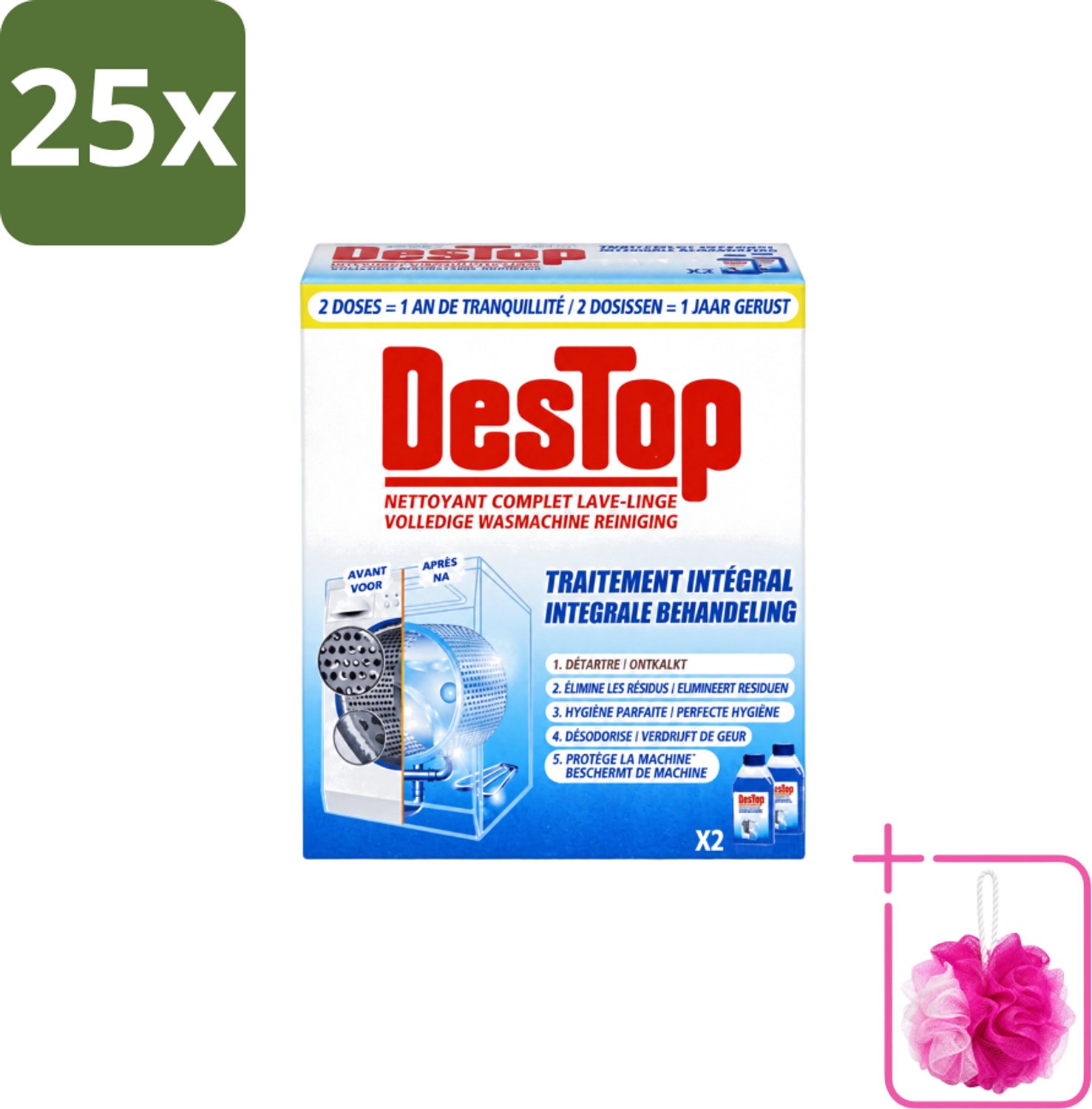 25 x Destop - Wasmachine reiniger - Integrale Behandeling - Duopack - Bulkverpakking - Wasmachine reiniger - Douchemop - Kalk verwijderen
