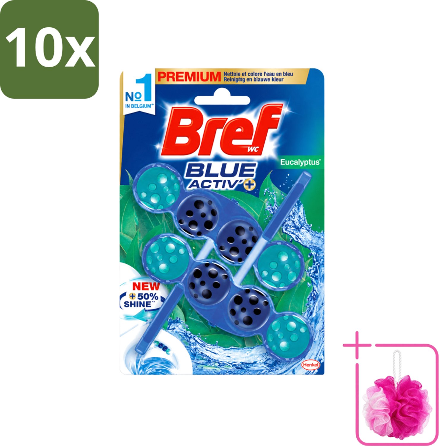 10 x Bref WC - Blue Activ' - Toiletblok - Eucalyptus - 2 Blokken - Bulkverpakking - Toiletverzorging - Douchemop - Toilet reinigen