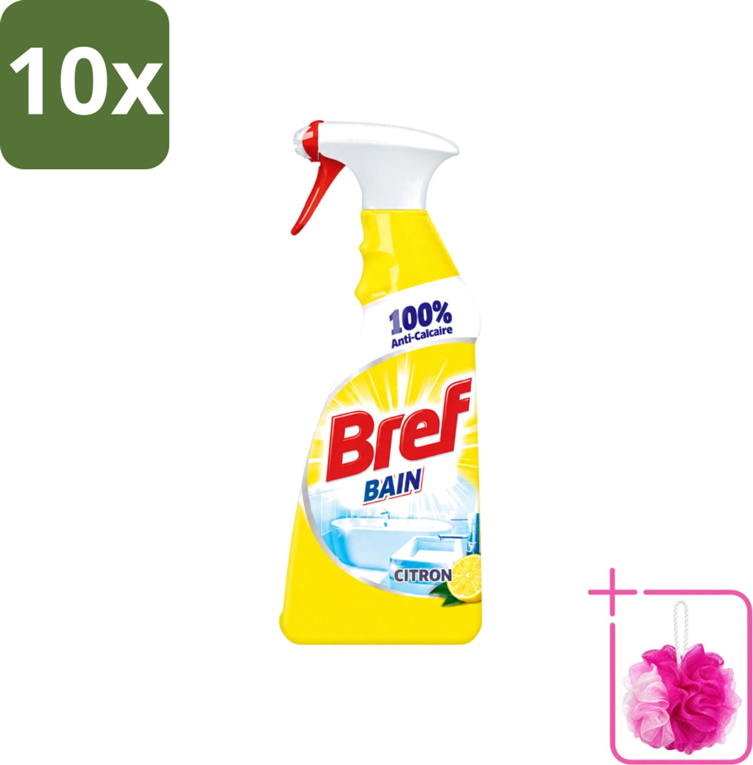 10 x Bref - Badkamerreiniger - Spray - Anti-Kalk - Citroen - 750 ml - Bulkverpakking - Badkamer reiniger - Douchemop - Kalkbestrijder