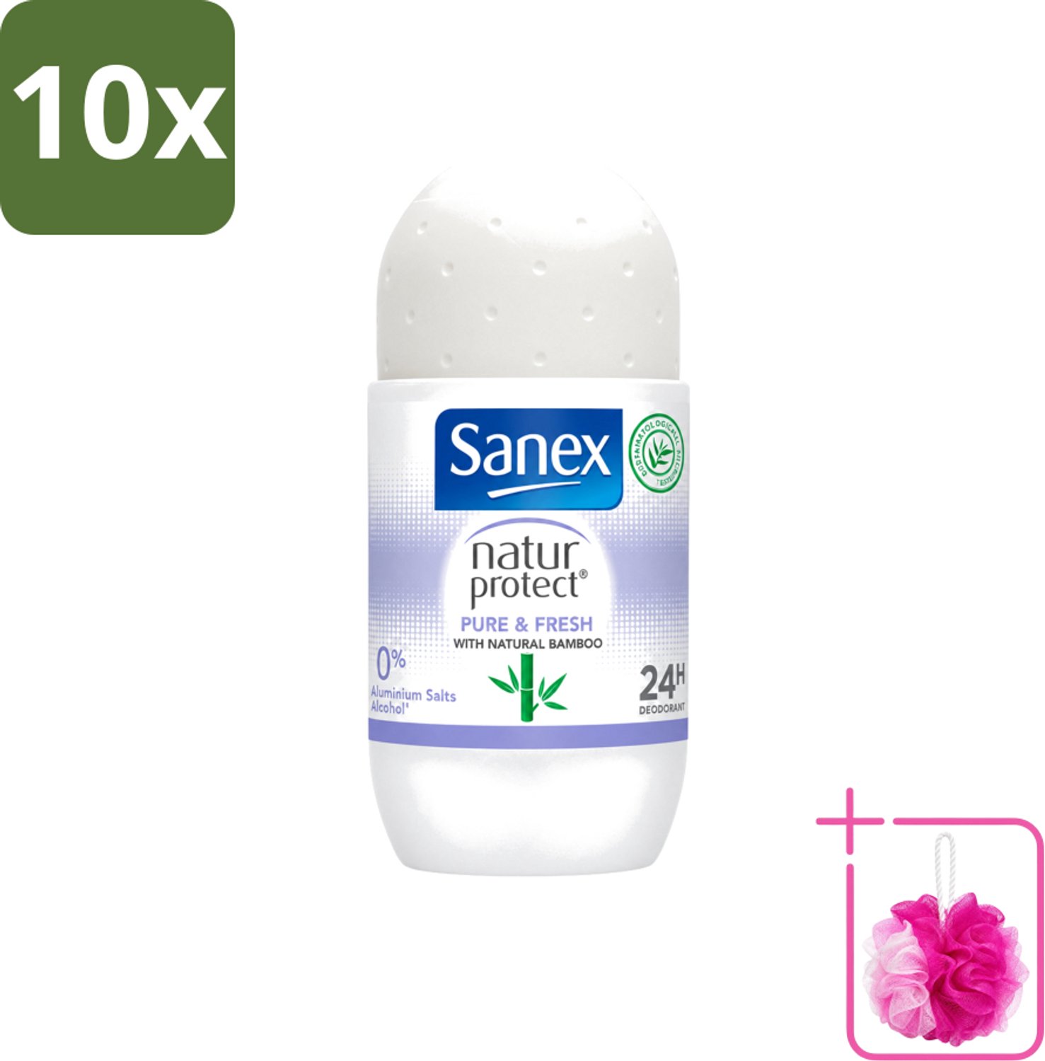 10 x Sanex Natur Protect - Deodorant Roller - Puur & Fris - Met Nattuurlijke Bamboo - 50 ml - Bulkverpakking - Natuurlijke deodorant - Douchemop - Bamboe deodorant
