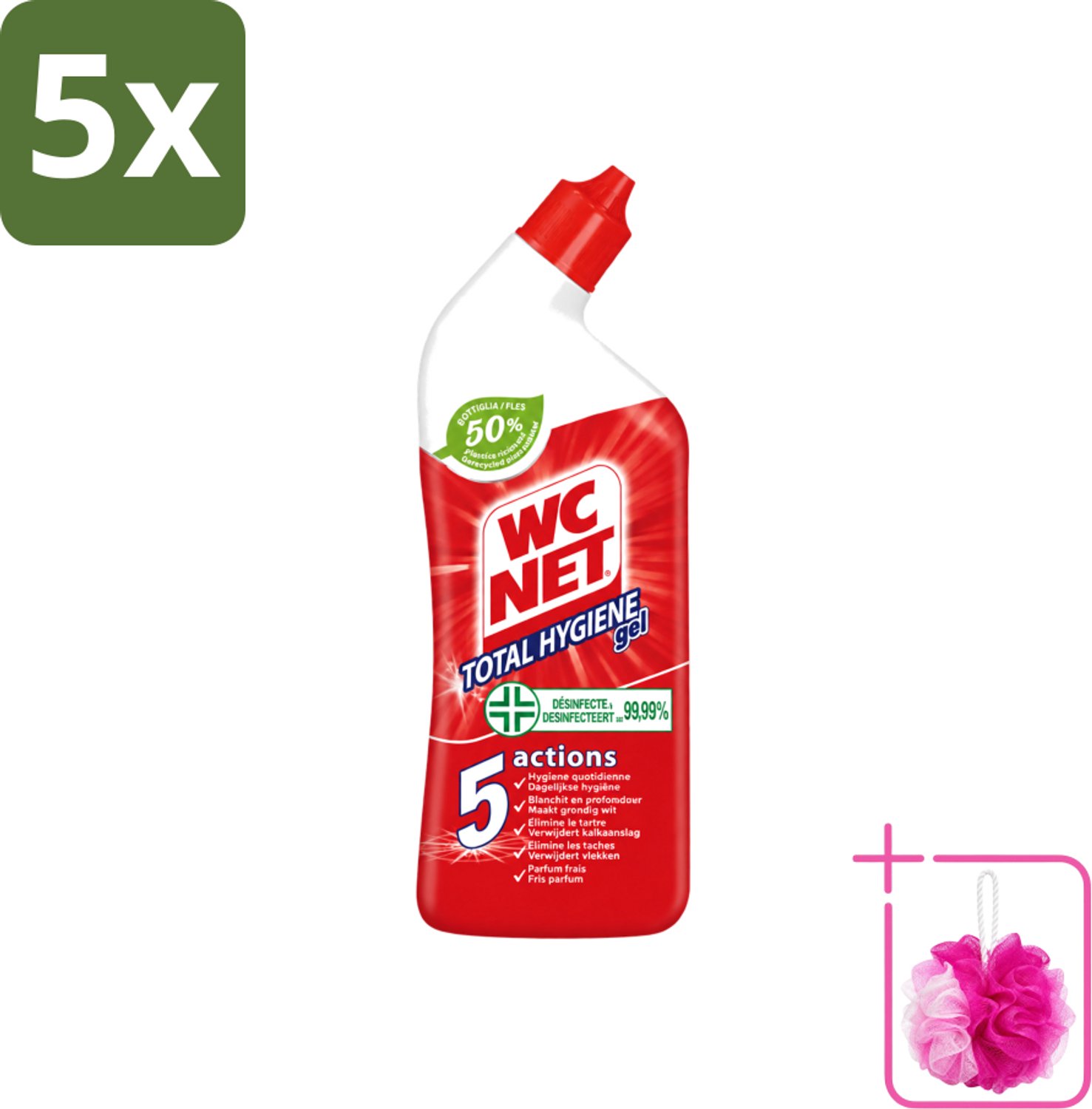 5 x WC Net - Toiletreiniger - Gel - Ontkalkt En Verwijdert Vlekken - 750 ml - Bulkverpakking - WC net - Douchemop - Toilet reinigen
