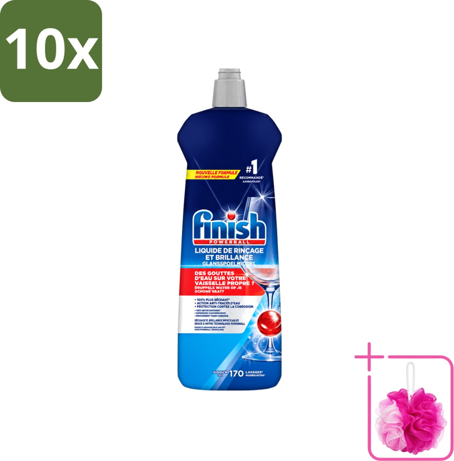 10 x Finish Powerball - Glansspoelmiddel - Anti-Corrosie & Anti-Vervaging - 170 Afwasbeurten - 800ml - Bulkverpakking - Glansspoelmiddel - Douchemop - Vaatwasmiddel