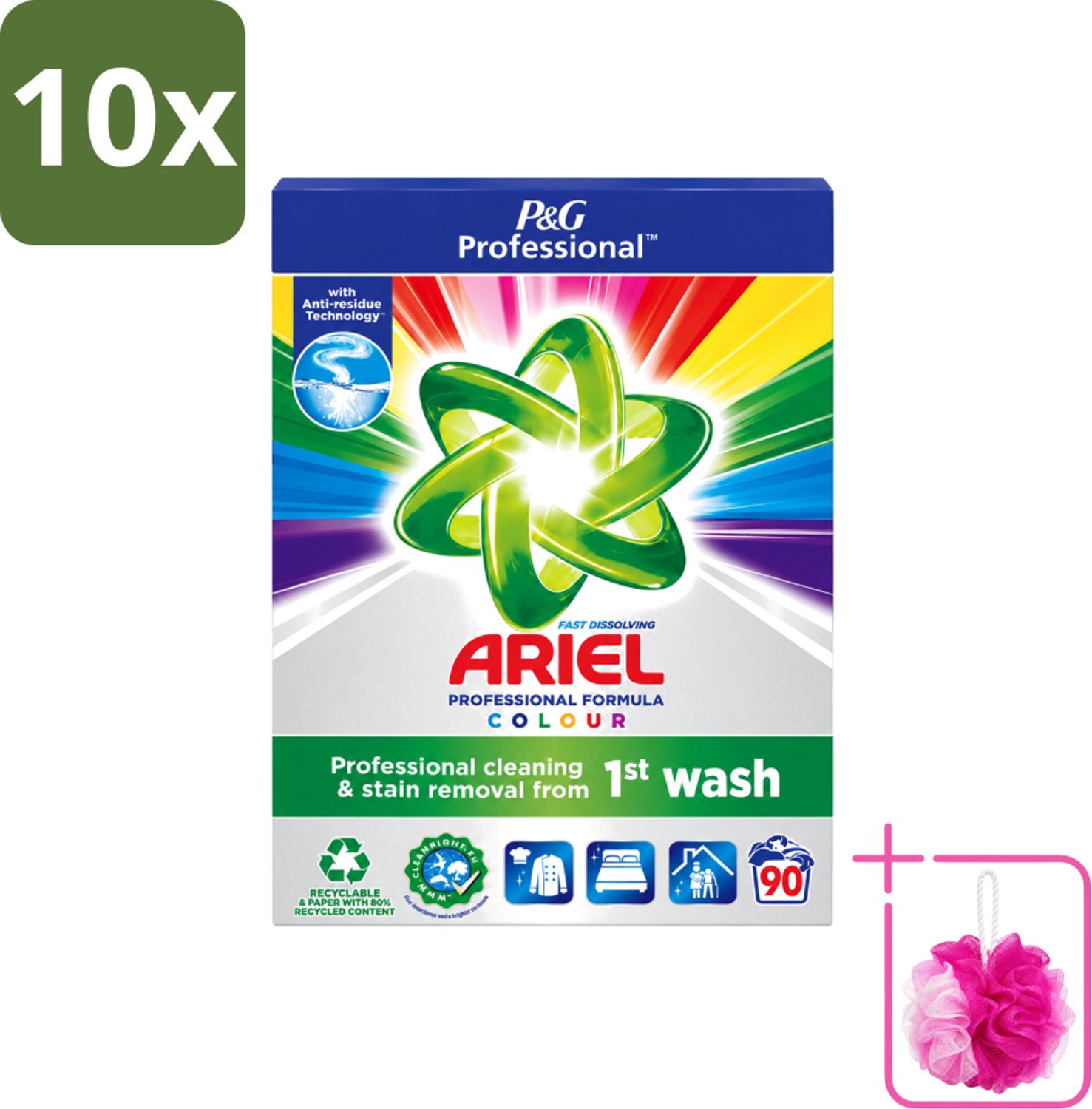 10 x Ariel Professional - Waspoeder - Gekleurde Was - 90 Wasbeurten - Bulkverpakking - Waspoeder kleur - Douchemop - Waspoeder voor gekleurde kleding