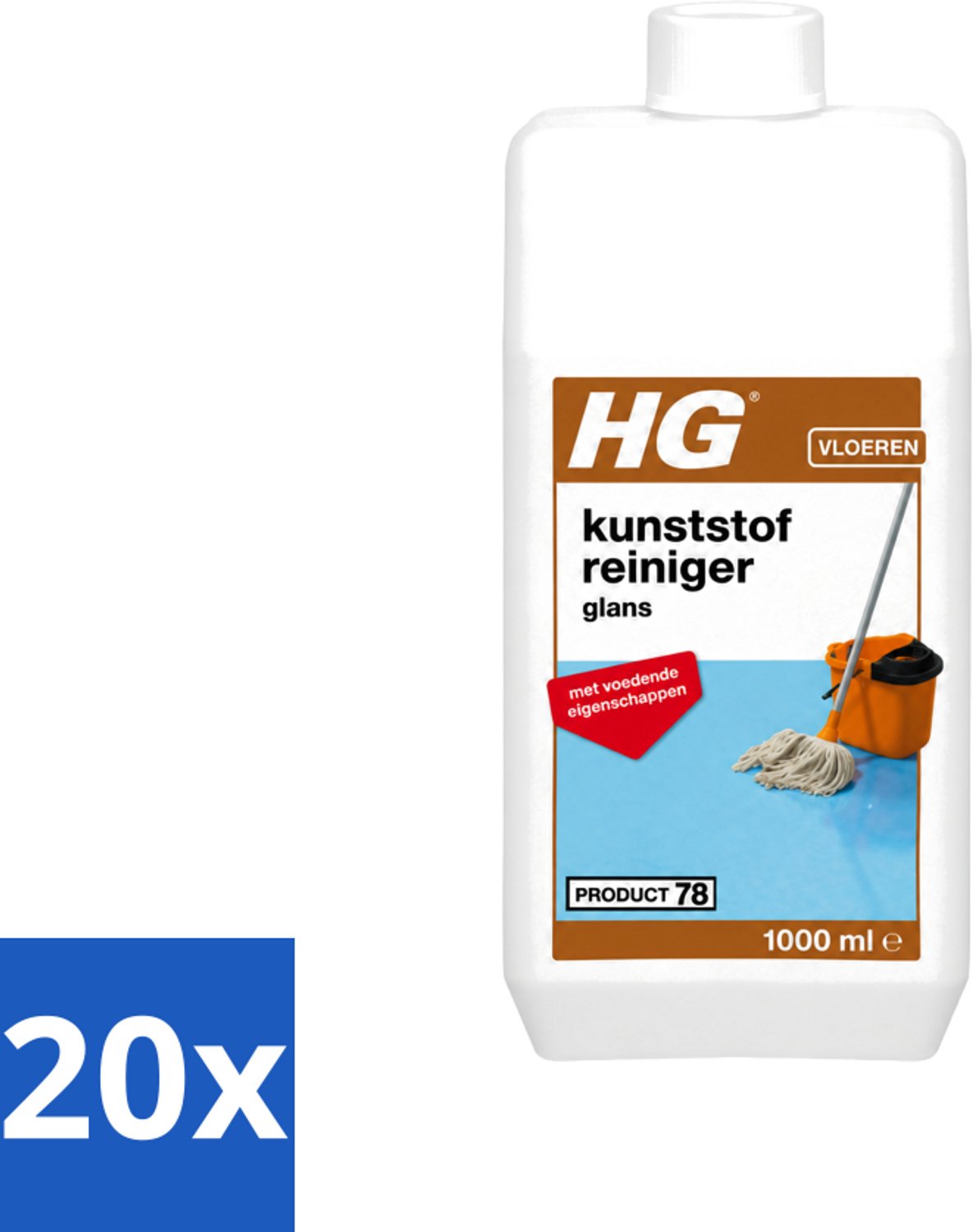 20 x HG - Kunststofreiniger Glans - Met Voedende Eigenschappen - 20 Dweilbeurten - 1L - Voordeelverpakking - 20 stuks