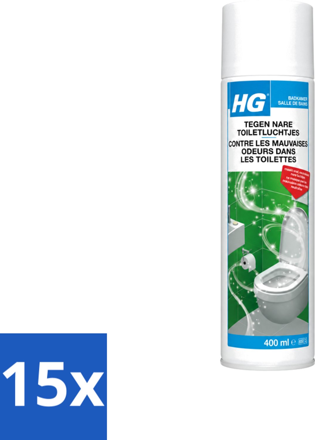 15 x HG - Tegen Nare Toiletluchtjes - Neutraliseert Alle Luchtjes - Natuurlijk Zuiveringsproces - 400 ml - Voordeelverpakking - 15 stuks