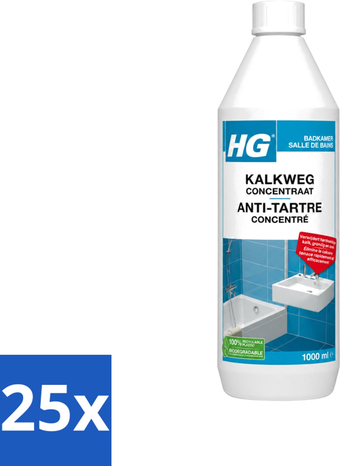 25 x HG - Badkamer - Kalkweg Concentraat - Verwijdert Hardnekkige Kalk - 1L - Voordeelverpakking - 25 stuks
