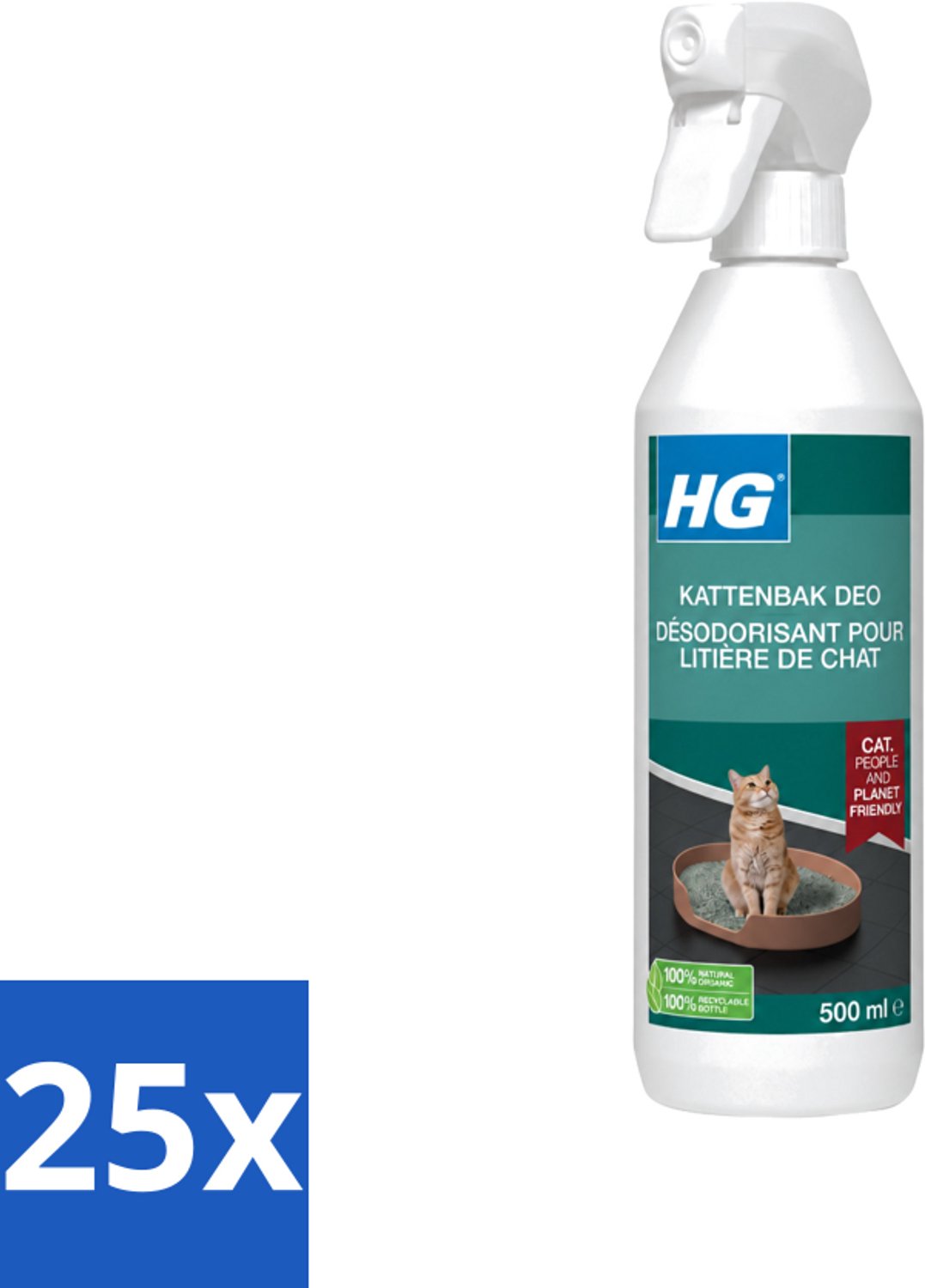 25 x HG - Kattenbak Deo - Neutraliseert Geuren - 100% Biologisch - 500 ml - Voordeelverpakking - 25 stuks